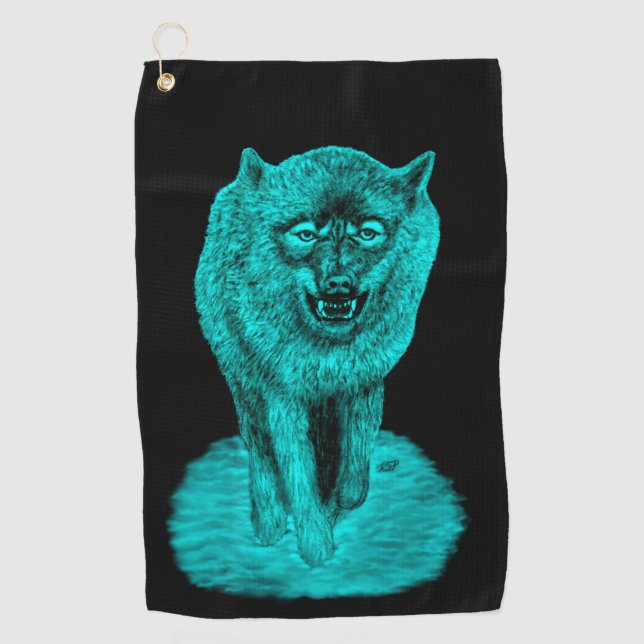 Serviette De Golf Loup noir en colère dans la nuit (Devant)