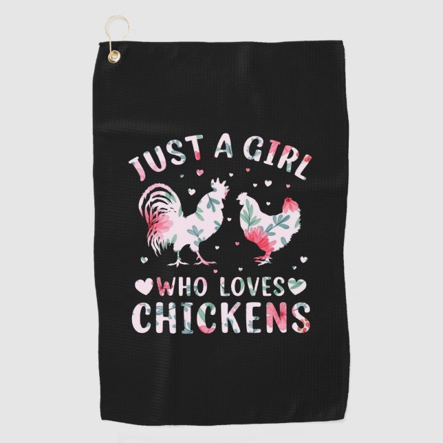 Serviette De Golf Louvain de poulet | Fille qui aime les poulets (Devant)