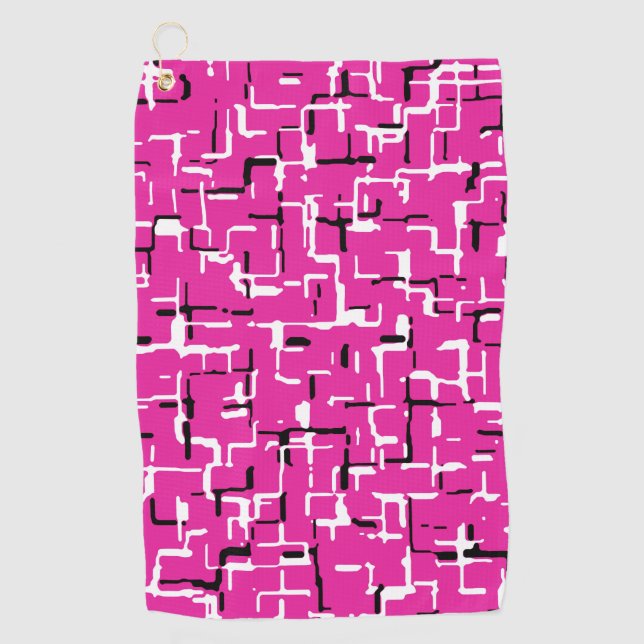 Serviette De Golf Magenta violet rose noir Motif blanc (Devant)