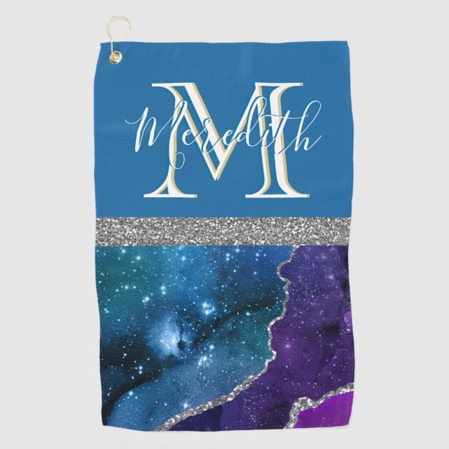 Serviette De Golf Magnifique Turquoise violet personnalisé Monogramm (Devant)