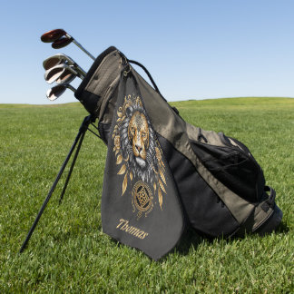 Serviette De Golf Majestic tête de lion doré avec crinière noire.