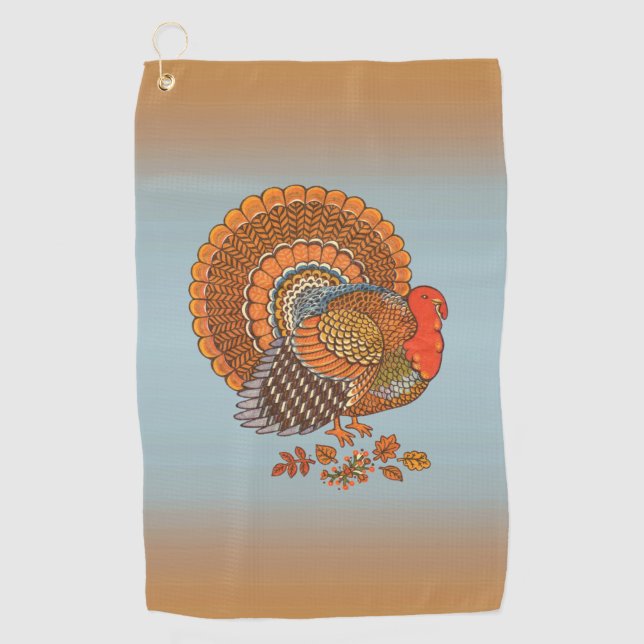 Serviette De Golf Male Turquie Plumes colorées Fanned Tail Feuilles (Devant)