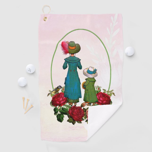 Serviette De Golf Maman Fille Duo Roses rouges Roses florales Fête d (En situation)