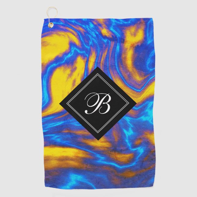 Serviette De Golf Marbre Abstrait jaune bleu violet liquide (Devant)