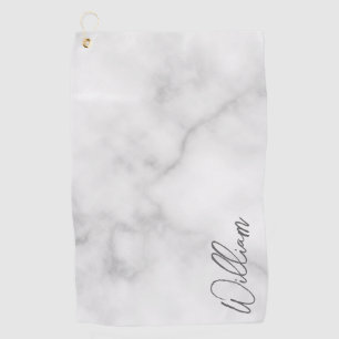 Serviette De Golf Marbre blanc Modern Script Nom personnalisé