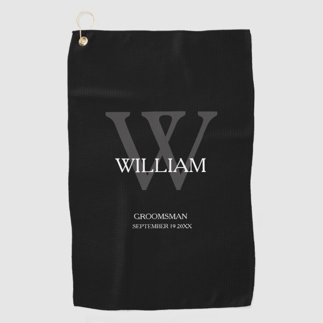 Serviette De Golf Mariage Groomsman Cadeau Élégant Monogramme Cool N (Devant)