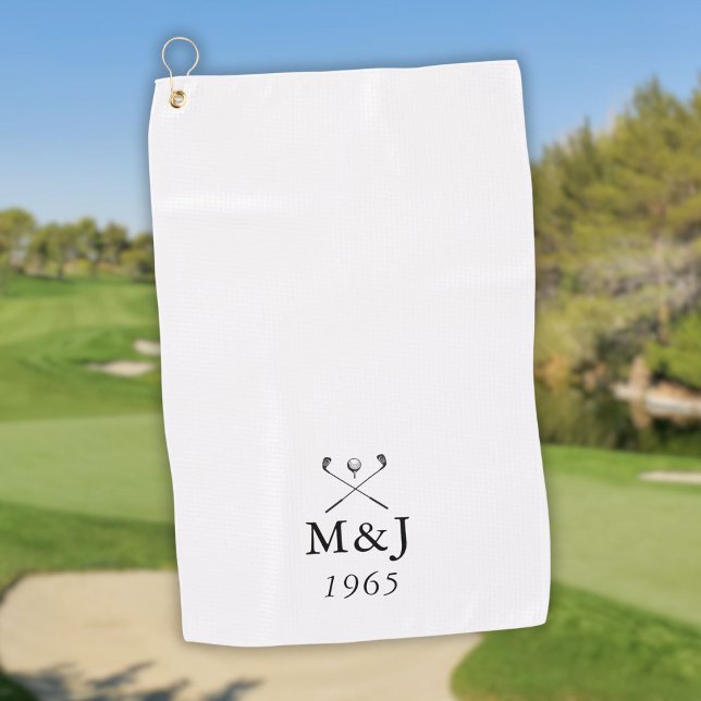 Serviette De Golf Mariage Monogramme personnalisé Date anniversaire (Personalized Monogram Wedding Anniversary Date Golf Towel)