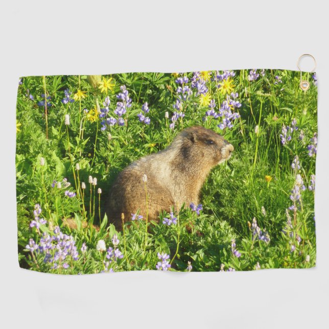 Serviette De Golf Marmot dans le Mont Rainier Fleurs sauvages (Horizontal)