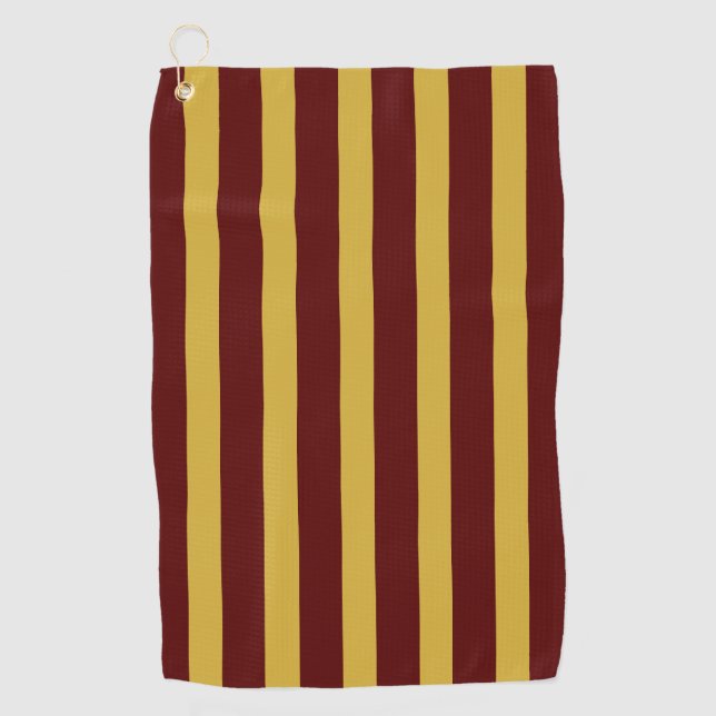 Serviette De Golf Maroon and Metallic Gold Vertical Striped (Devant)