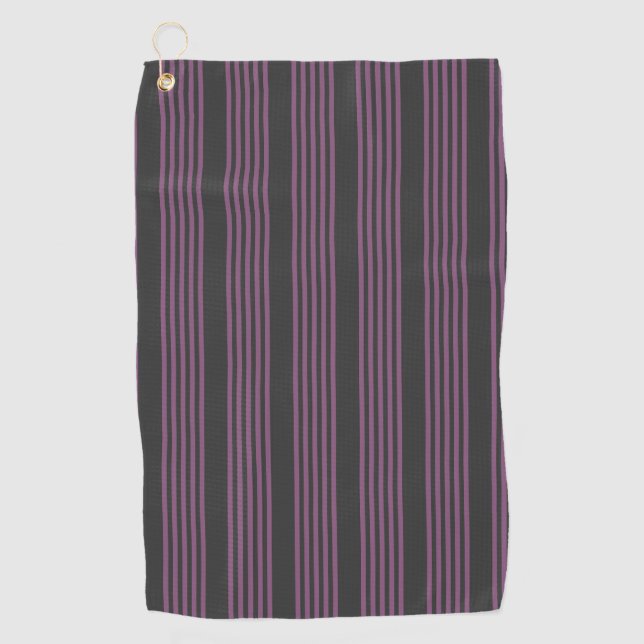 Serviette De Golf Mauve violet et charbon de bois cinq bandes motif (Devant)