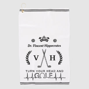 Serviette De Golf Médecin amusant Nom personnalisé Monogramme