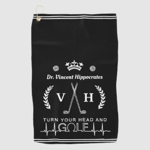 Serviette De Golf Médecin amusant Nom personnalisé Monogramme Noir