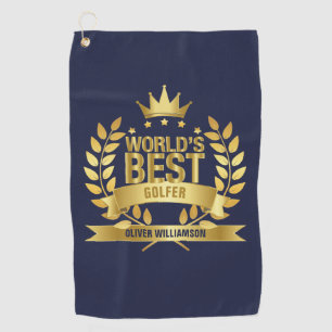 Serviette De Golf Meilleur Golfer Marine Blue et Gold 5 étoiles