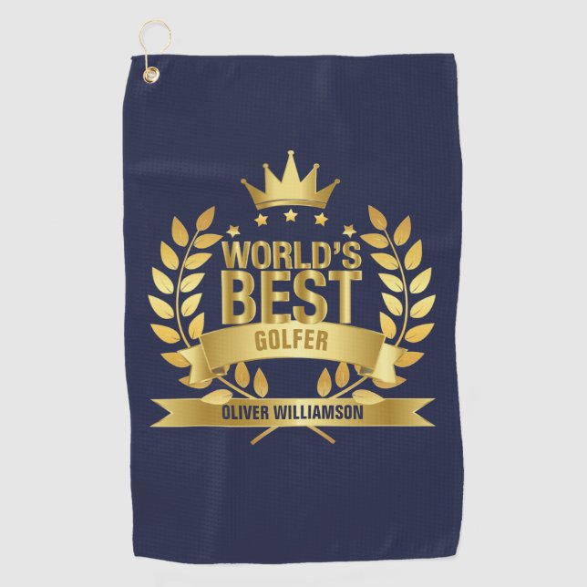 Serviette De Golf Meilleur Golfer Marine Blue et Gold 5 étoiles (Devant)