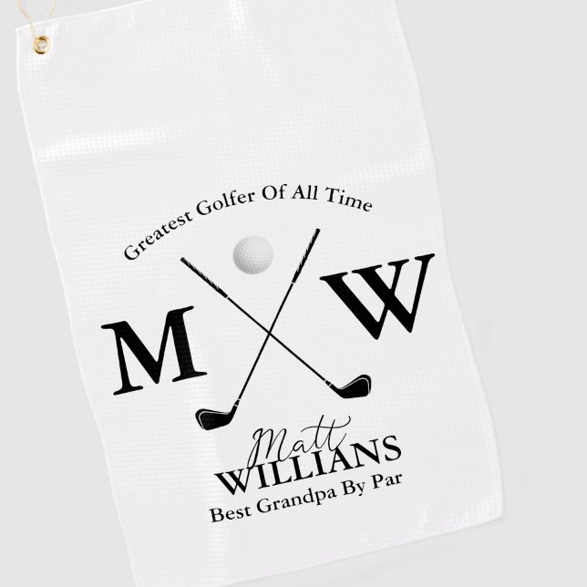 Serviette De Golf Meilleur nom de grand-père monogramme en blanc (Créateur téléchargé)