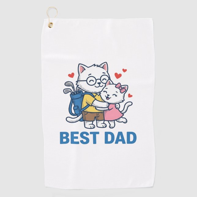 Serviette De Golf Meilleur Papa Golf Chat Câlin Mignon Design Vector (Devant)