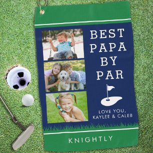 Serviette De Golf MEILLEUR PAPA PAR 3 Photo Montage Bleu Vert