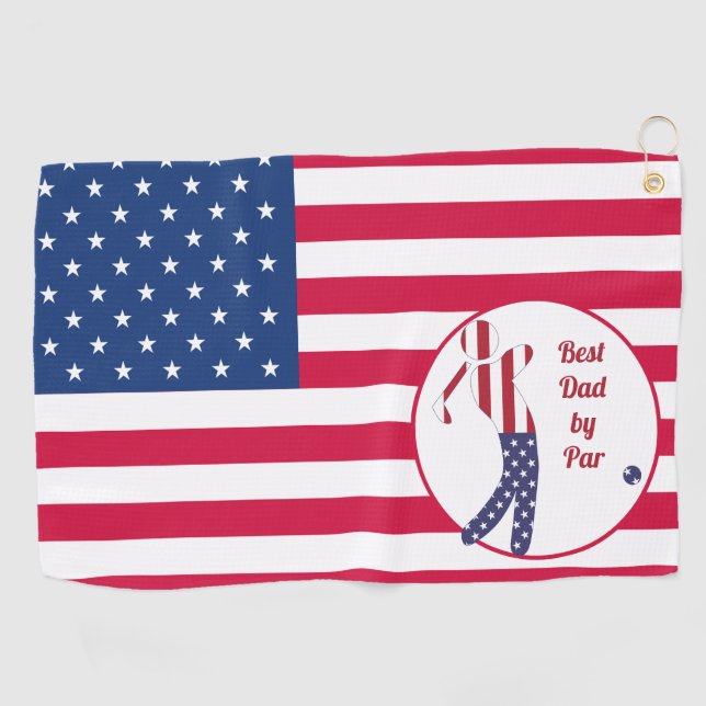 Serviette De Golf Meilleur père par Par| American Flag Golf Player (Horizontal)