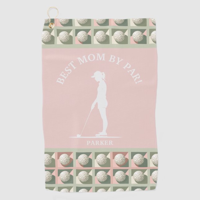 Serviette De Golf Meilleure Maman Par Par Pink Monogrammé (Devant)