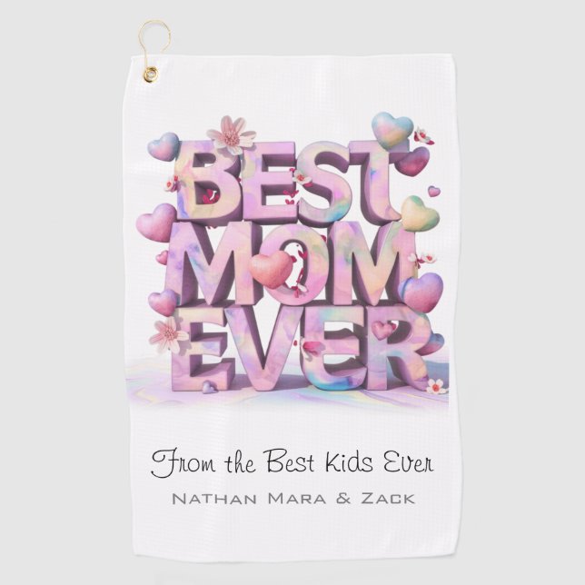 Serviette De Golf *~ MEILLEURE MOM JAMAIS Mère Fleurs Coeurs Fête de (Devant)