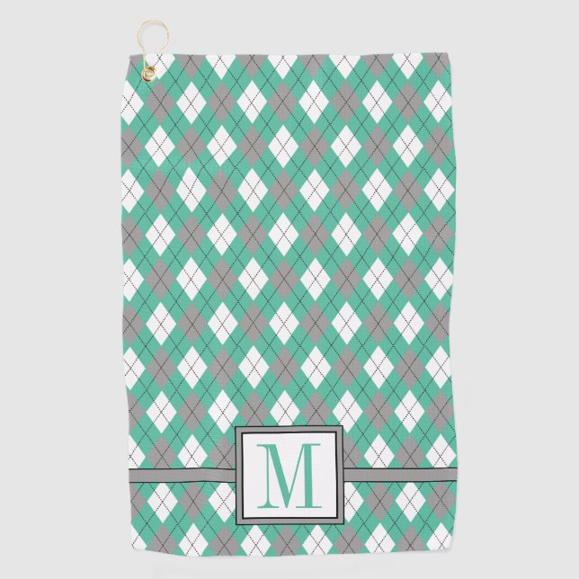 Serviette De Golf Mer| Gris cendré| Monogramme de Motif blanc de Jac (Devant)