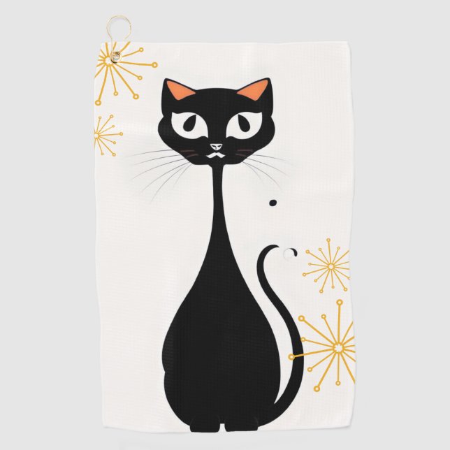 Serviette De Golf Mid Century moderne MCM Cool Chat noir (Devant)