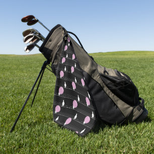 Serviette De Golf Mignonne Bubblegum Birds sur un Motif de fil Noir