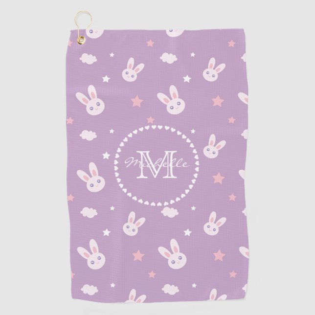 Serviette De Golf Mignonne lapin Lapin Pastel Nom du Motif Monogramm (Devant)