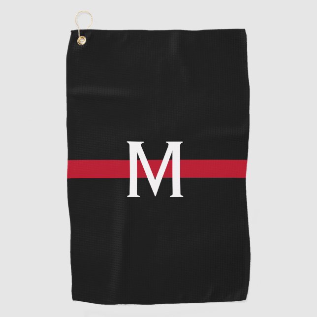 Serviette De Golf Mince ligne rouge pompier Monogrammé (Devant)