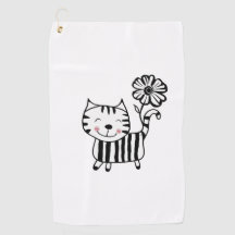 Minimalist Cute Cat with Flower on Tail Decorative