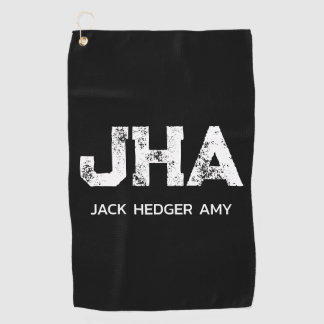 SERVIETTE DE GOLF MINIMALIST WHITE THREE LETTER MONOGRAM NAME BLACK 