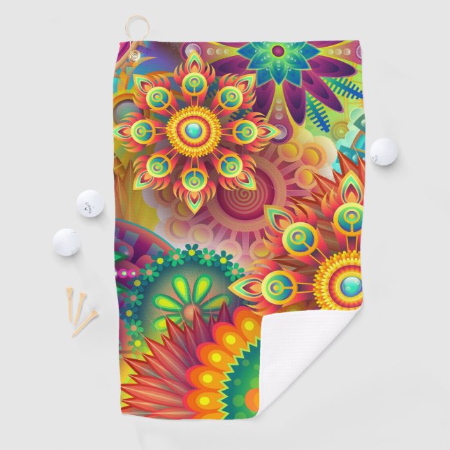 Serviette De Golf Modèle floral psychédélique (En situation)