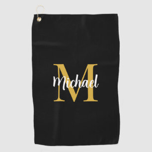 Serviette De Golf Modèle Initial Monogramme Noir Et Or Élégant