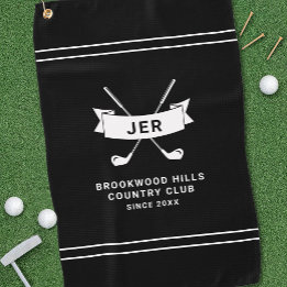 Serviette De Golf Modern Golfer Custom Monogrammed Golf Clubs Black
