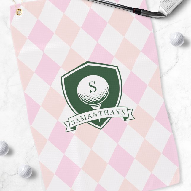 Serviette De Golf Modern Pink Pattern Green Golf Ball Name Monogram (Modern Pink Pattern Green Golf Ball Name Monogram Towel)