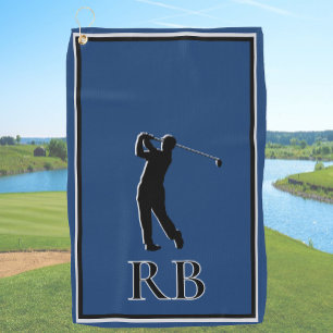 Serviette de golf moderne à monogramme bleu pour h