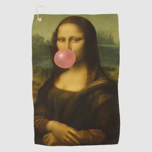 Serviette De Golf Mona Lisa soufflant de bulle rose (Devant)
