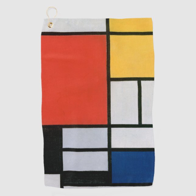 Serviette De Golf Mondrial Composition Rouge Jaune Bleu Noir (Devant)