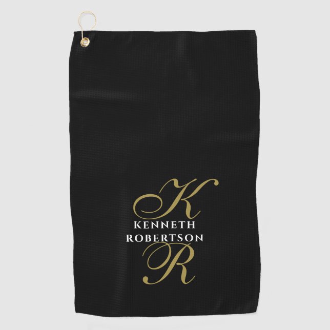 Serviette De Golf Monogram Black Gold White Minimalist Elegant Men  (Devant)