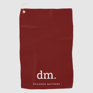 Serviette de golf Monogram Maroon avec texte blanc