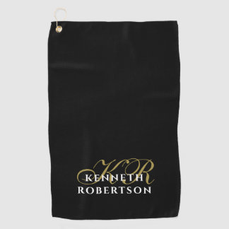 Serviette De Golf Monogram Minimalist Black Gold White Stylish Men 