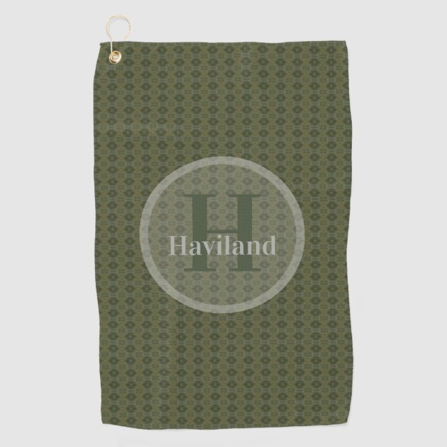 Serviette de golf Monogram Olive avec nom et initi (Devant)