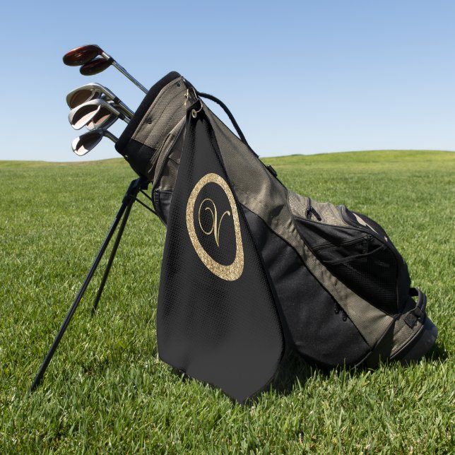 Serviette De Golf Monogram V, élégant script doré (Vert)