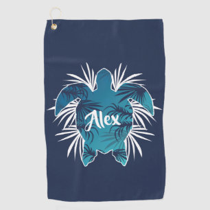 Serviette De Golf Monogramme Aloha Tropical Turtle