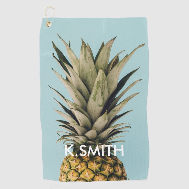 Serviette De Golf Monogramme Ananas tropical moderne (Devant)