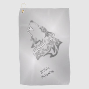 Serviette De Golf Monogramme argenté tribal de loup Howf 