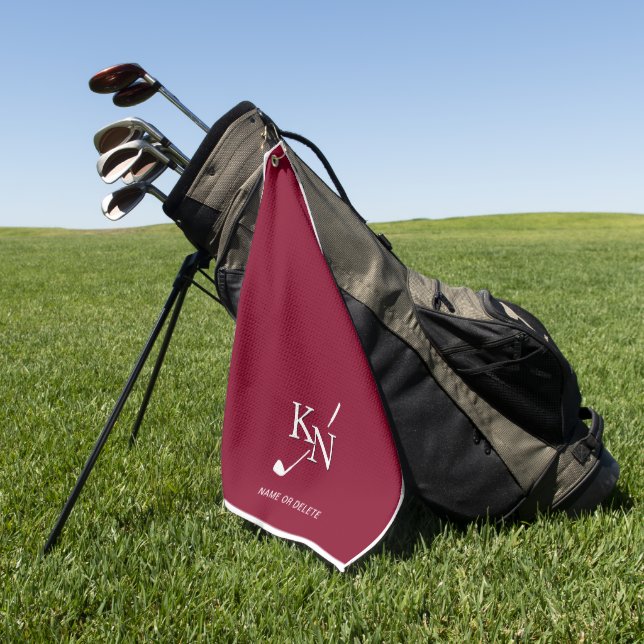 Serviette De Golf Monogramme blanc Bourgogne Nom Classic Club Initia (Vert)