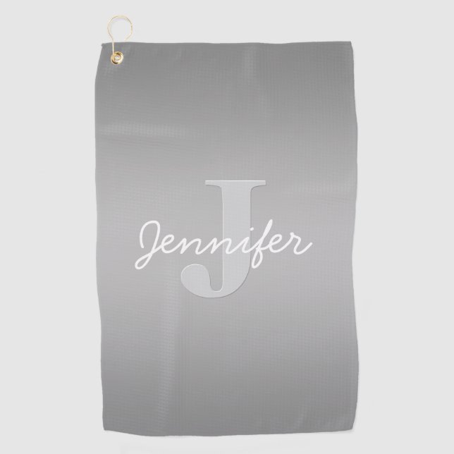 Serviette De Golf Monogramme blanc curé et gris | Couleurs modifiabl (Devant)