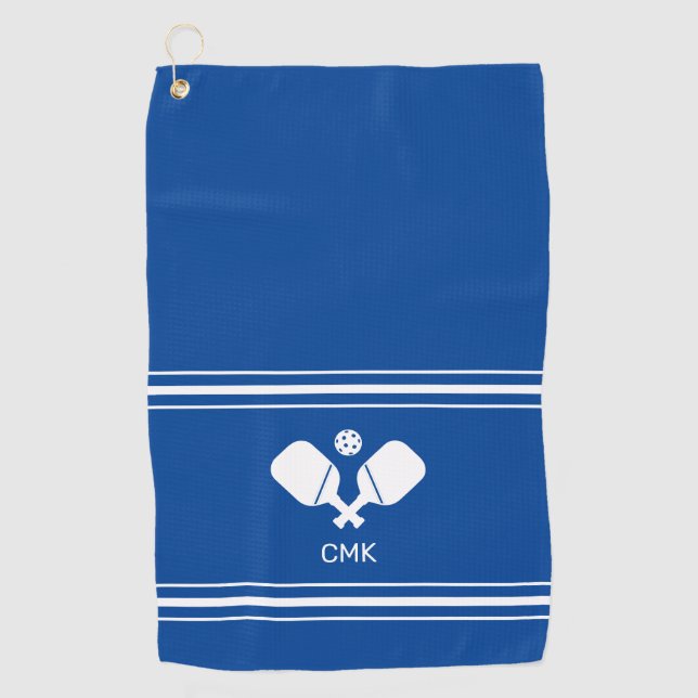 Serviette De Golf Monogramme bleu blanc Pickleball Sweat Towne (Devant)