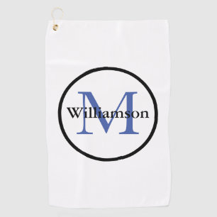 Serviette De Golf Monogramme classique Initial & Nom Bleu & Noir